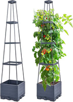 GENMOUS Raised Garden Bed with Tomato Planter Box Trellis, 56'' Tomato Cages for Garden, Tomato Planter Cage for Patio for Climbing Plants Vegetable Vine Flowers Outdoor & Indoor, 2 Pack