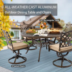 5-Piece Cast Aluminum Patio Furniture, Patio Dining Set for 4 Include 54" Round Outdoor Dining Table and 4 Swivel Chairs with Cushions & Umbrella Hole (Bronze)