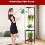 IBUYKE 67 Inch Tall Plant Stand Indoor Outdoor, 3 Tier Metal Hanging Plant Shelf for Multiple Plant, Heavy Duty Plant Holder Flower Stand for Living Room Patio Balcony Garden, Black TMJ076B