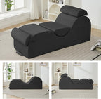 ijuicy Sleek Chaise Lounge Chair for Exercise, Indoor Lounger with Headrest, Waist Cushion, Movable Footrest, Side Pockets, Non-Slip Bottom, High Density Sponge, Dark Grey