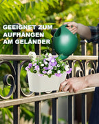 Metal Railing Planters for Outdoor Plants - 5 Pcs Balcony Hanging Flower Pots with Detachable Hooks & Drain Holes, Windowsill Oval Hanging Bucket Pots Fence Planters for Garden Home Decor, Cream White
