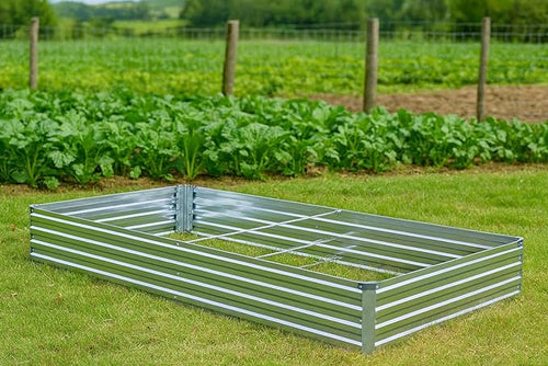 2 Pack 8x4x1FT Galvanized Raised Garden Bed Kit, Outdoor Metal Planter Box for Vegetables, Bottomless Rectangular Gardening Bed with Support Rods, Tool-Free Assembly, Silver