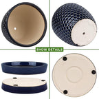 Docrin Blue Honeycomb Ceramic Plant Pot Set - 6.6"+5.5" Inch, Modern Decorative Planters with Drainage Holes & Saucers for Indoor/Outdoor Home Office