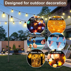 6 Pack 9FT String Light Poles for Outdoor,Metal Lights Hanging Pole Outside with Fork,Light Stand for Patio, Pergola, Garden, Backyard, Yard, Camping Party