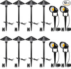SUNVIE LED Low Voltage Landscape Lighting 12V Landscape Lighting Kit with Connectors, Low Voltage Pathway Lights with Spotlights Aluminum Pathway Lights Wired Waterproof for Patio Yard Garden, 12 Pack