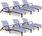 Chaise Lounge Chairs Outdoor Set of 6, Comfy Outside Wicker Patio Pool Lounge Chair w/ 5 Adjustable Back Angle, Cup Holder, Thicken Cushion
