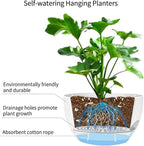 2 Pack Hanging Planters for Indoor Outdoor Plants, 12Inch Self Watering Hanging Pot with Drainage Holes and Saucer, Plastic Plant Pots, White Flower Pots for Kitchen, Balcony, Garden