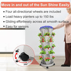 DUNCHATY Stackable Planter, Vertical Garden Planter with Wheels and Tools, Self Watering Strawberry Planter Indoor/Outdoor 6 Tier Herb Planter Pots for Growing Vegetables and Succulents,Gray