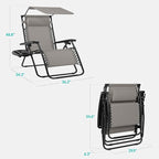 Best Choice Products 30” Wide Folding Zero Gravity Outdoor Recliner Patio Lounge Chair w/Adjustable Canopy Shade, Headrest, Side Accessory Tray - Ice Gray