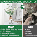Artificial Eucalyptus Greenery Stems with Glass Vase, 3-Pack, Green