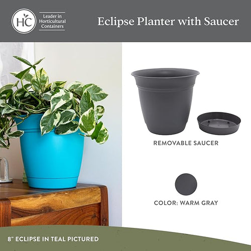 10 Inch Eclipse Round Planter Pots with Drainage Holes – Warm Gray