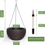 Dexceder 9 Inch Self Watering Hanging Planters Indoor Outdoor, Thickened Hanging Basket Flower Plant Pot with Water Level Indicator (Brown)