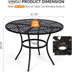 VINGLI 42" Round Outdoor Dining Table - Patio Metal Table with 1.97" Umbrella Hole, Iron Garden Table for Deck Porch Backyard, Black