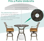 VIVIJASON 3-Piece Patio Swivel Bar Stools Set, All Weather Cast Aluminum Outdoor Bar Height Bistro Set with 2 Cushioned Bar Chairs & 38.5" High Bar Table w/Umbrella Hole for Backyard, Lawn, Garden