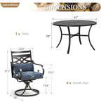 Sophia and William Swivel Outdoor Patio Dining Set for 4, Outdoor Table and Chairs, Removable Seat Cushions, Black 42" Round Patio Dining Table,Blue