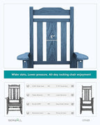 SERWALL Outdoor Rocking Chair Blue Set of 8, All Weather Patio Rocking Chair, HDPE Poly Rocking Chair for Adults, Heavy Duty Front Porch Rocker