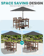 SERWALL Outdoor Bar Set with 9ft Umbrella, All-Weather HDPE Patio Bar Chairs and Table, Outdoor Furniture Set for Poolside, Backyard, Garden - Brown