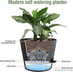 12 inch Large Self Watering Pots, Plant Pots with Mesh Drainage Holes for Indoor Outdoor Plants, Plastic Planters with Deep Reservoir for Garden House Flower Plants, Speckled Black