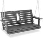 Poly Lumber 2-Seat Porch Swing, HIPS 4.5-Feet Bench Swing with Foldable Cup Holders,18/8 Stainless Steel Hardware, High Backrest and Deep Contoured Seat (Deep Gray, 4.5-feet)