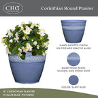 Classic Home and Garden Corinthian Round Resin Flower Planter Pot, Slate Blue 8" (Pack of 3)