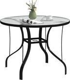 Outsunny 38" Round Patio Table with Umbrella Hole, Outdoor Dining Table Tempered Glass Metal Frame Bistro Table, for Deck, Yard, Balcony, Lawn, Pool, Black
