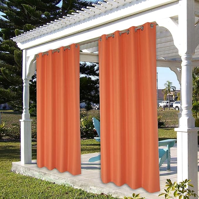 BONZER Outdoor Curtains for Patio Water Resistant Heavy Privacy Light Filtering Grommet Outside Curtains for Porch, Pergola, Gazebo, 1 Panel, 54W x 84L inch, Mecca Orange