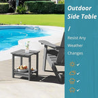 LUE BONA Adirondack Outdoor Side Table, 2-Tier Dark Grey HDPS Patio End Table Weather Resistant, Morden Side Table for Patio, Pool, Porch