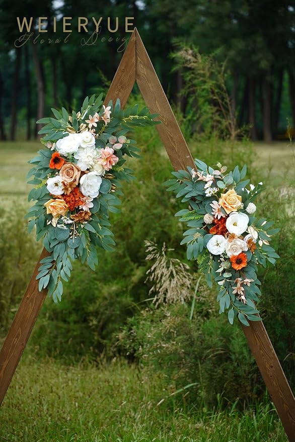 Artificial Flower Swag Set, 2 Pack in Caramel and White, 32 Inch Silk Blend