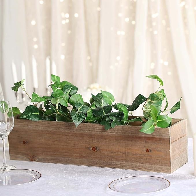 Efavormart 24"x6" Natural Rectangular Wood Planter Box Set with Removable Plastic Liners, DIY Rustic Wooden Box for Succulents, Wedding Centerpieces and Home Decor