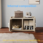 2 Doors Shoe Storage Bench - 2 Side Door Hidden Furniture Cabinet with Storage, Waterproof Entryway Bench with Seat for Indoor Outdoor, End of Bed Footrest Stool for Bedroom, Hallway, Grey