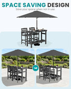SERWALL Outdoor Bar Set with 9ft Umbrella, All-Weather HDPE Patio Bar Chairs and Table, Outdoor Furniture Set for Poolside, Backyard, Garden - Grey