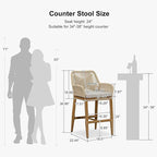 PURPLE LEAF Outdoor 24" Counter Height Bar Stools Chair Set of 2, All Weather Rattan and Aluminum Patio Bar Stool with Cushion for Indoor and Outdoor, Kitchen Island, Teak