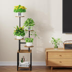Round Plant Stand Indoor with Grow Light, 5-Tiered Tall Plant Stand Indoor, Metal Plant Shelf with Adjustable Light, Ideal for Living Room, Garden, Patio (Black Brown)