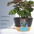 12-Inch Self Watering Planters with Drainage Holes, Large Flower Pots for Indoor Outdoor Plants, Garden Pots Grey