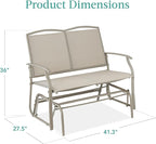 Best Choice Products 2-Person Outdoor Patio Swing Glider Steel Bench Loveseat Rocker for Deck, Porch w/Textilene Fabric, Steel Frame - Taupe
