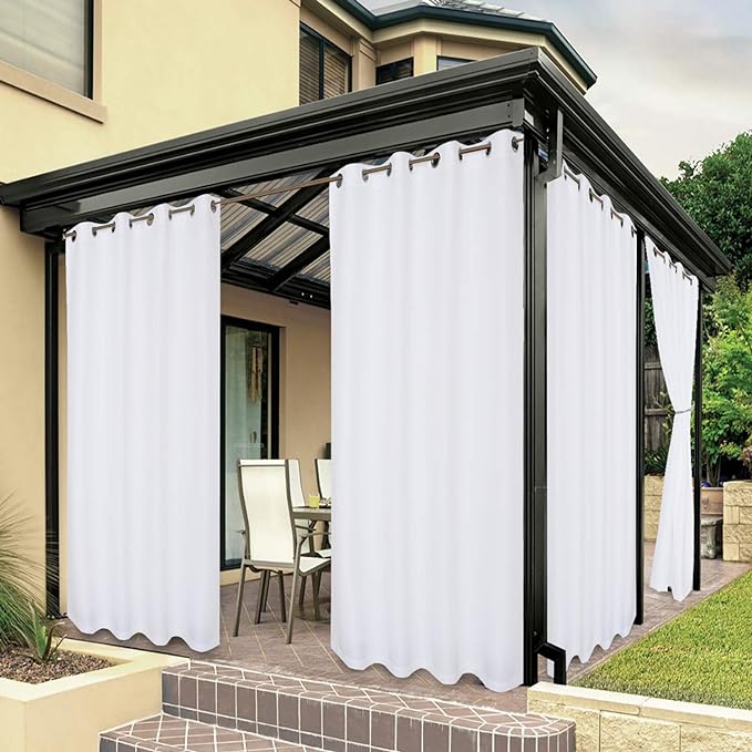 BONZER Outdoor Curtains for Patio Waterproof, Premium Thick Privacy Weatherproof Grommet Outside Curtains for Porch, Gazebo, Deck, 1 Panel, 54W x 84L inch, White