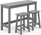 SERWALL 3-Piece Outdoor Bar Set, Rectangular All Weather HDPE Bar Height Patio Set, Outdoor High Top Table and Stools for for Outside, Poolside, Backyard, Garden, Grey