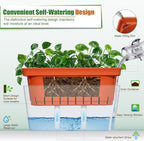OurWarm Windowsill Herb Planter Box Indoor Set of 3, 10.5 Inch Self Watering Planter Pots with Visual Water Level Window, Modern Plastic Plant Pots for Herbs, Vegetables, Succulents Plants