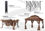 COOSHADE 11x11 Pop Up Gazebo Tent Outdoor Canopy Patio Shelter with Mosquito Netting(Brown)