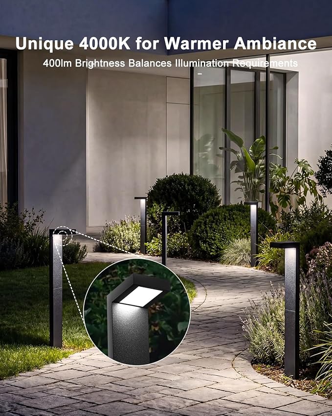 Low Voltage Landscape Lights, 6 Pack Outdoor LED Pathway Light, Wired Path Lighting for Walkway, Garden, IP65 Waterproof, 400LM, 4000K, Modern Cast-Aluminum, Black