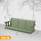 VINGLI Upgraded Patio Wooden Porch Swing for Courtyard & Garden, Heavy Duty 880 LBS Swing Chair Bench with Hanging Chains for Outdoors (Green, 5 FT)