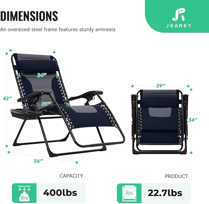 Recliner Chair, Oversized Zero Gravity Patio Lounger in Navy/Gray