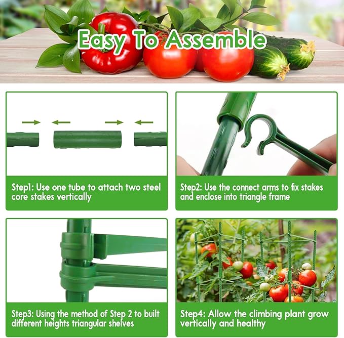 Riare 4 Pack 5.2 FT Tomato Cages for Garden- 63inches Heavy Duty Tomato Stakes and Supports, Adjustable Tall Tomato Plant Support Trellis for Pots, Raised Garden Bed, Climbing Vegetables Plants