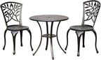 DWVO 25 Inches Round Patio Dining Table with Umbrella Hole, Antique Cast Aluminum Outdoor Bistro Table Outdoor Side Table for Backyard, Garden, Patio, Porch, Hammered Bronze