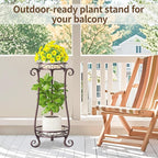 LASZOLA 2 Tier Bronze Metal Plant Stand for Multiple Large Planters Indoor Outdoor Organizer, Heavy Duty Tall Flower Stand for Corner Patio Bathroom Office, Modern Sturdy Vertical Iron Rack, Cat Proof