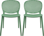 2xhome Set of 2 Patio Dining Chairs | Modern Stackable Outdoor Pool Side Chair | Weather Resistant Plastic for Yard, Porch, Balcony, Kitchen, Green