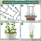30 Inch Plant Trellis for Climbing Plants Indoor, Outdoor Metal Garden Trellis for Potted Plants, Houseplant Plant Support for Ivy Pothos Monstera Hoya Flower Vine Black Heart (Black-4pcs)
