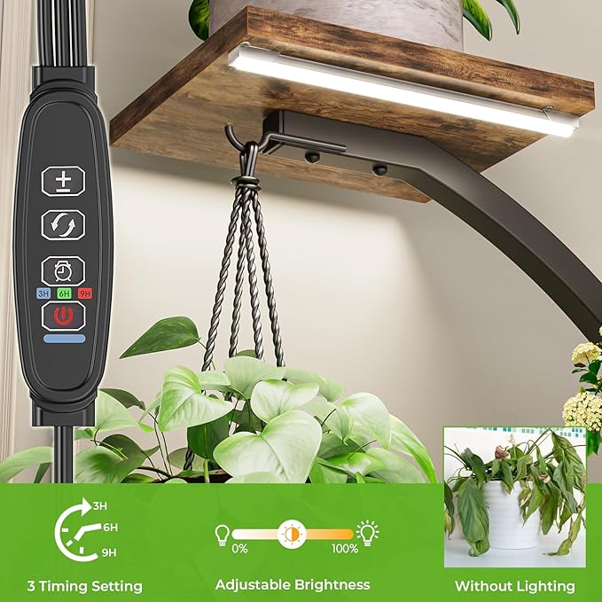 Elbourn Plant Stand Indoor with Grow Lights - 60" Tall Metal Plant Shelf for Multiple Plants, 8 Tiered Corner Plant Stands for Indoor Plants, X - Shaped Decorative Rack for Home, Living Room & Patio Decor (Brown)
