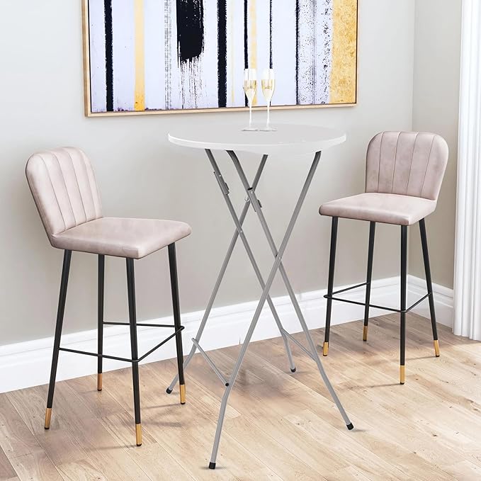 VINGLI 24" Plastic Folding Round Table Bar Height, HDPE Matrial with Gray Metal Finish, High Top Table for Outdoor Party, Cafes, Restaurants, Backyard, Dining Room, Wedding Event,1 Pack, White