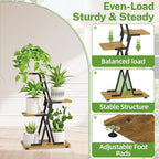iDavosic.ly 3 Tier Indoor Plant Stand, Corner Tall Metal & Wood Flower Shelf, Orchid Display Rack for Living Room Balcony Patio Porch, Space Saving & Multifunctional Display, Black & Brown